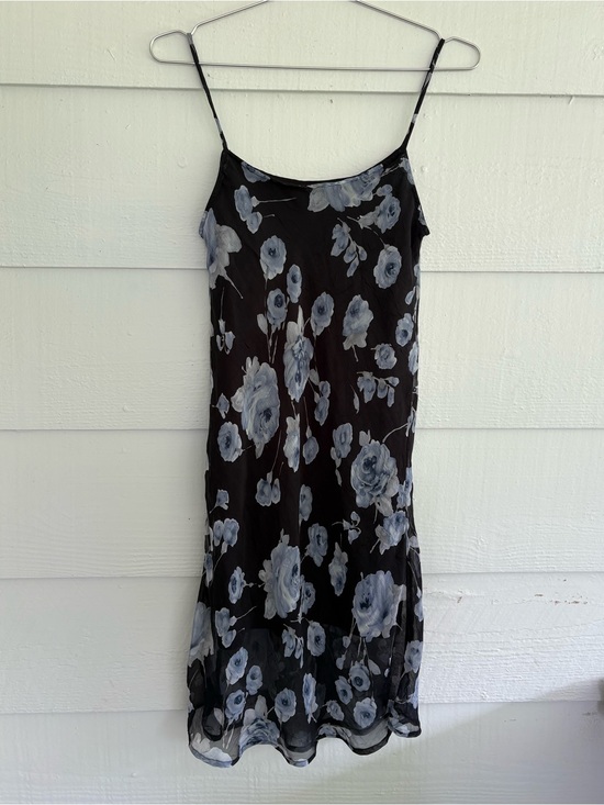 denial Dresses & Skirts - Denial Black Floral Slip Dress Blue Rose Print Size Small Y2K